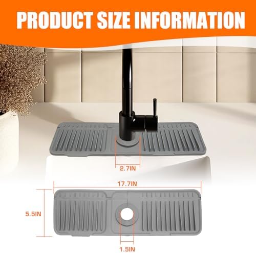 17.7" Silicone Faucet Mat for Kitchen Sink,7° Draining Mat with Snap