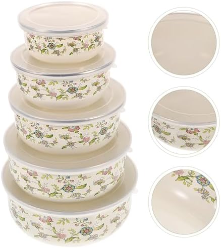 FUOYLOO 5 Piece Enamel Mixing Bowl Set with Lids for Storage Xmas