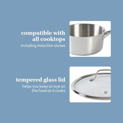 Sur La Table Kitchen Essentials Chef's Deck 10 Piece Stainless Steel Non Toxic Pots and Pans Kitchen Cookware Set w/Triply Encapsulated Base - Induction Safe