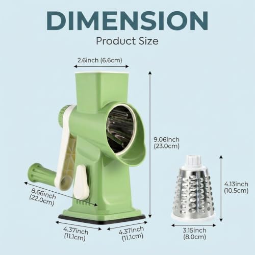 Rotary Cheese Grater and Shredder with 3 Blades