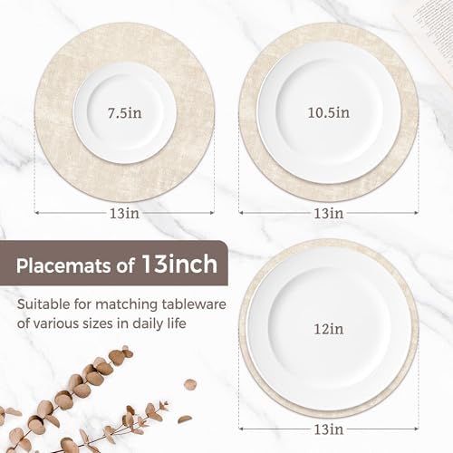 13" Round Placemats Set of 6, Reversible Faux Leather Wipeable Table