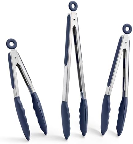 Doosu Silicone Kitchen Tongs, 3-Piece, Navy