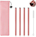 Koythin 4-Piece Pink Reusable Smoothie Drinking Straws