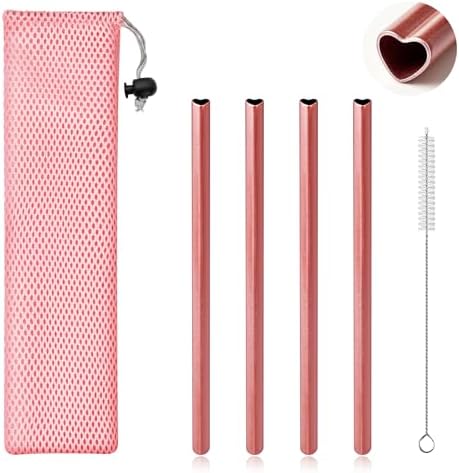 Koythin 4-Piece Pink Reusable Smoothie Drinking Straws