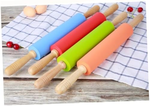 TIDTALEO Silicone Rolling Pin with Wood Handle Nonstick Dough Roller