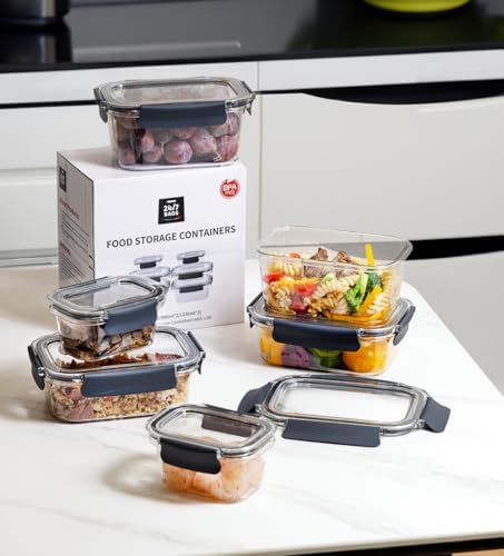 24/7 BAGS 6 Set Quad Lock Airtight Pantry Storage Containers, Leak