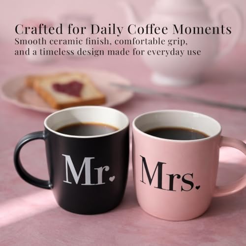 Triple Gifffted Mr and Mrs Coffee Mugs Couples Gift Set, 13oz Ceramic