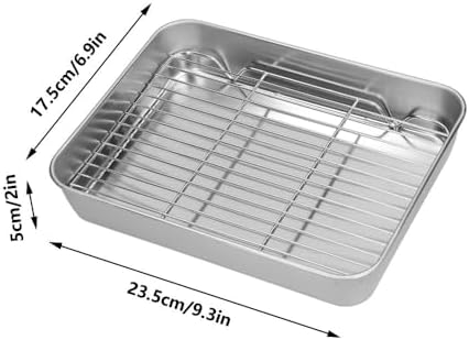 Roasting Pan and Rack Set Stainless Steel Easy Clean Rectangular Roaster with Rack for Cooking Baking(9.25 * 6.89 * 1.97in)