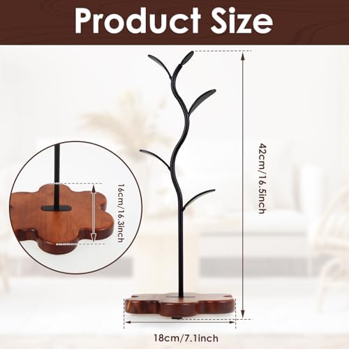 UKQRRTC Coffee Mug Holder Leaf Shape Mug Tree with Flower Wood Base