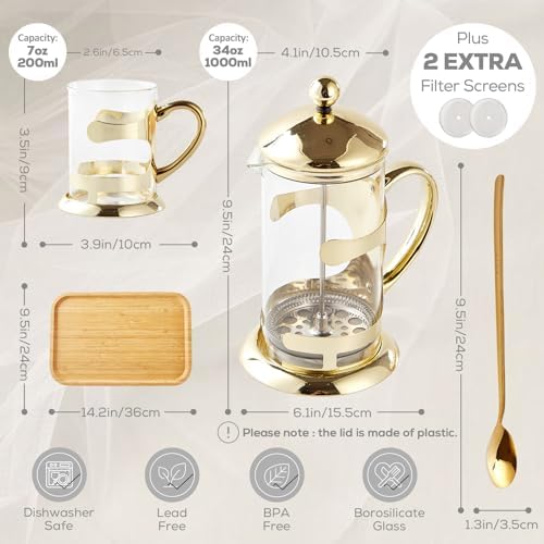 DUJUST Gold French Press Set, 6 Cups