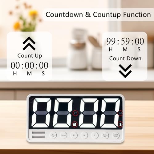 Digital Kitchen Timer with Extra Large Display, White
