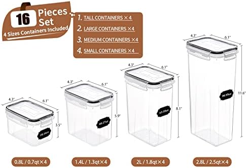PRAKI 16 Pcs Airtight Food Storage Containers, Black