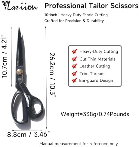 YLaziion 10-Inch Professional Tailor Scissors, Heavy-Duty Fabric