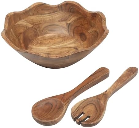 Gibson Home Sandhurst 3-Piece Acacia Wood Salad Bowl Set – 12-Inch