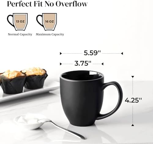 DOWAN Coffee Mugs, Black Coffee Mugs Set of 6, 16 oz Ceramic Coffee