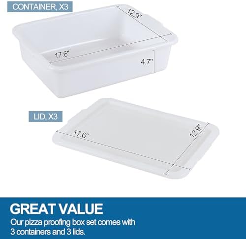 3-Pack 13 L Pizza Dough Proofing Box with Lid, White