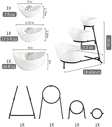 YHOSSEUN 3 Tier Serving Stand with 3 Oval Porcelain Serving Bowl Set