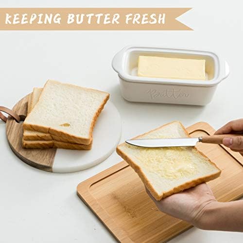 FE Butter Dish, 10 oz Ceramic Butter Keeper with Water Line, French