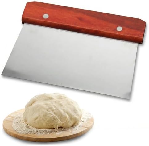 Bench Scraper, Stainless Steel Dough Scraper with Wooden Handle Cake
