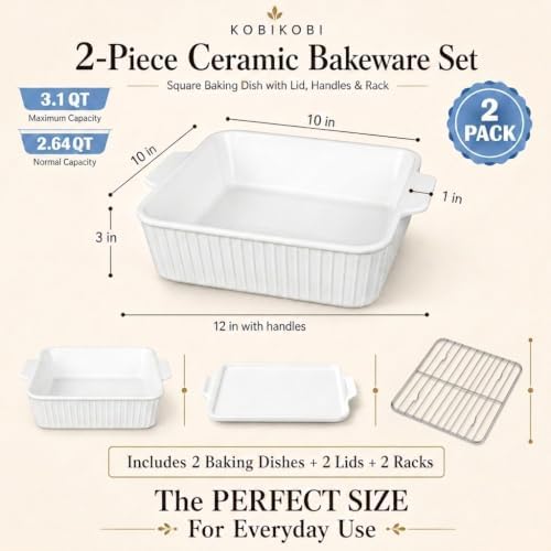 12"Square Baking Pans with Lid Sets of 2, with Roasting Racks