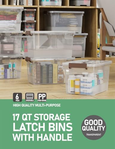 WYT 6 Pack 17qt Clear Plastic Storage Bin with Lid and Latching