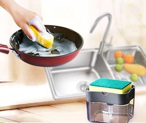 Countertop Kitchen Dish Soap Dispenser and Sponge Holder, 13 Ounces