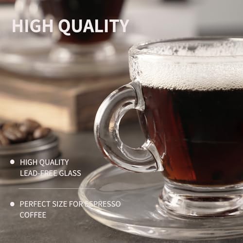 Espresso Cups with Saucers and Spoons Set of 6, Glass Demitasse Cups