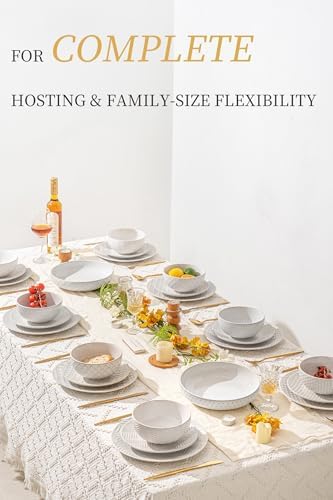 FOBENTA 32-Piece Luxury Dinnerware Set,Complete Plates and Bowls Set for 8,Upscale Ceramic Dish Set for Hosting, Holidays & Family Gatherings–Microwave & Dishwasher Safe