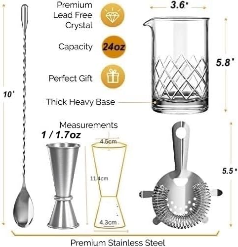 MOFADO. Premium Crystal Cocktail Mixing Glass Set - Professional