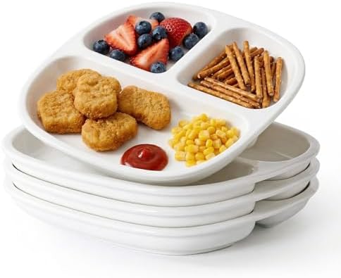 8.58" Square Ceramic Divided Plates Set of 4, Portion Control Plates