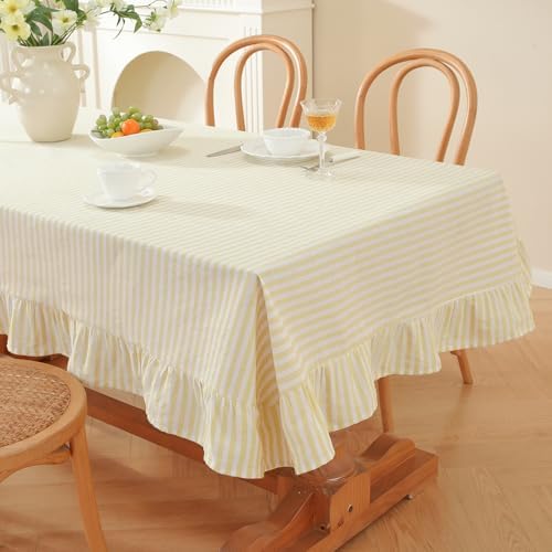 meioro Striped Ruffled Tablecloth Square Fall Cotton Blend Stripe