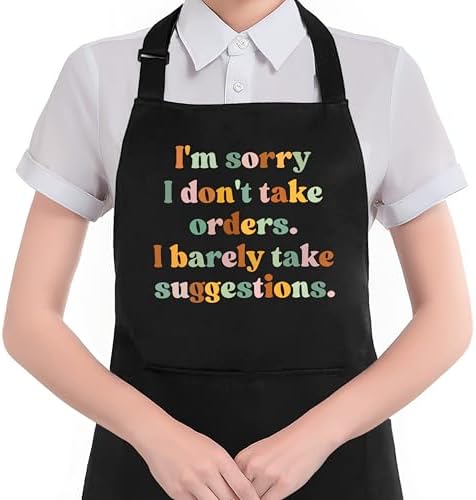 Funny Apron with Pockets for Women Men, Sarcastic Quote I'm Sorry I