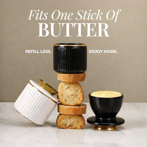 Styled Settings Butter Dish with Lid for Countertop, Black and Gold