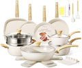 26Pcs Pots and Pans Nonstick Ceramic Cookware Set Nontoxic Kitchen Cooking Set with Steamers Utensils Induction Compatible, PFAS/PFOA Free, Oven and Dishwasher Safe, Cream White