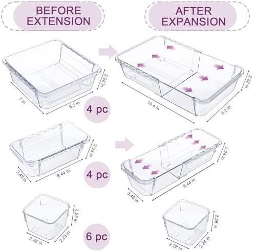 14 Pcs Adjustable Drawer Organizer, Clear Drawer Organizer Expendable