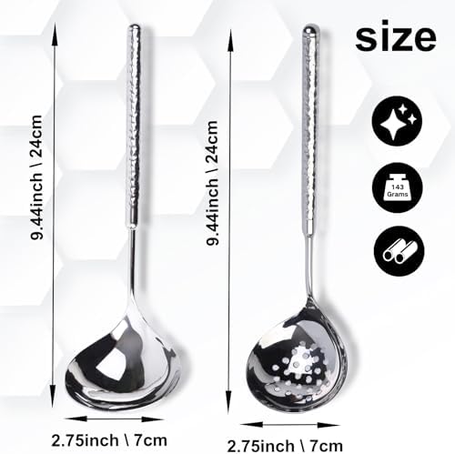 2-Pack Stainless Steel Soup Ladle and Slotted Spoon Set