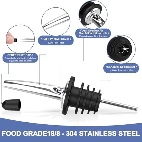 SINLUCESCE 60-Pack Stainless Steel Pour Spouts for Liquor Bottles Oil