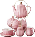 Jusalpha Fine China Pink Coffee Cup/Teacup Set, 7 OZ Cups& Saucer