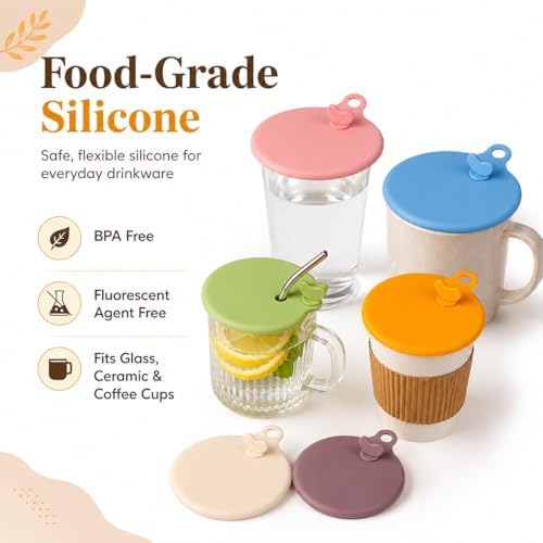 6 Pack Silicone Cup Lids with Straw Hole