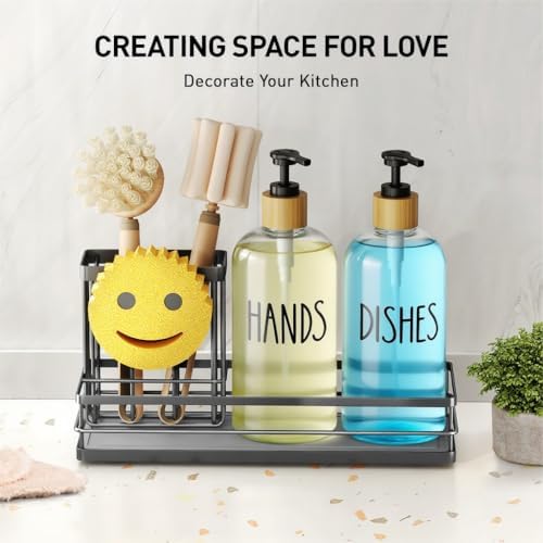 Moforoco Kitchen Dish Soap Dispenser Set, 16OZ Glass Bottle