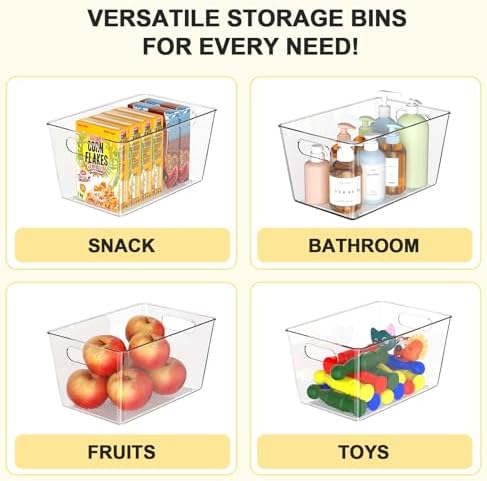 6 Pack Clear Plastic Storage Bins, Kitchen Pantry Organizer