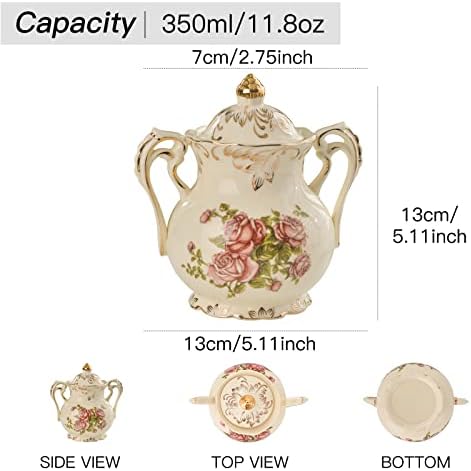 YOLIFE Ceramic Sugar and Creamer Set, Vintage Sugar Bowl (Pink Rose)