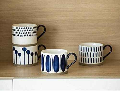 Koja Colorful Hand Painted Ceramic Mugs, 16 oz, Set of 4, Dishwasher