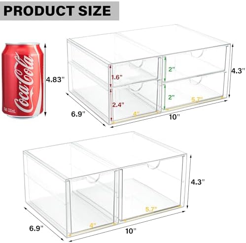 Prsildan Acrylic Makeup Organizer Clear Storage Drawer with 6 Small