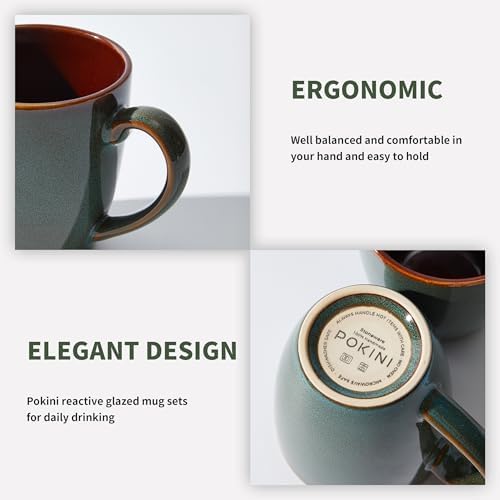 Pokini Coffee Mug 14oz, Coffee Mugs Set of 4, Cups for Latte Tea