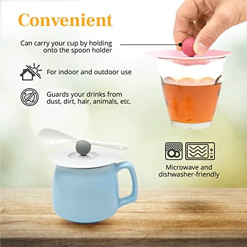 Amruta Silicone Cup Lid with Spoon Rest, 10cm, Pale Blue