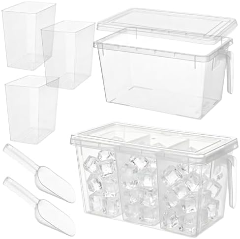 CIEOVO 2 Set 3 Divided Ice Bin for Freezer with Lid and 2 Scoop Set