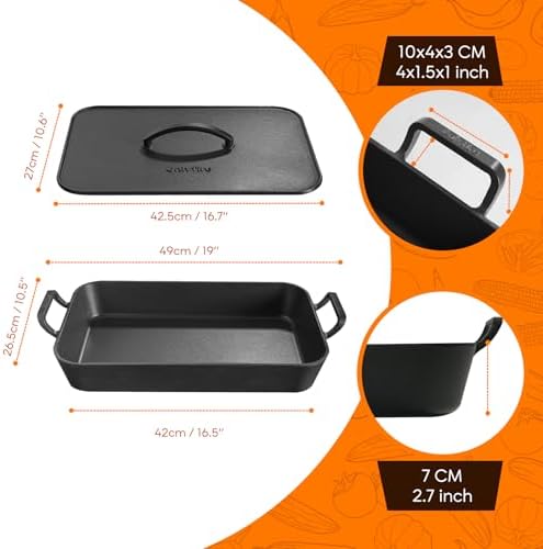 Onlyfire Cast Iron Dutch Oven Casserole Dish, 16.5 x 10.5 x 7 Inch