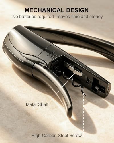 Compact Vertical Corkscrew Wine Bottle Opener, Glossy Black