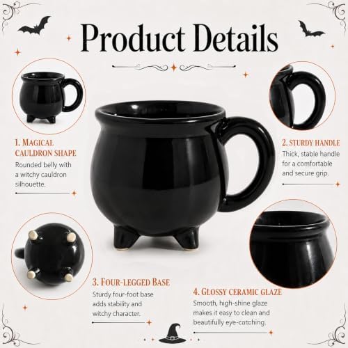 12 oz Black Cauldron Mug Halloween Witch Gothic Ceramic Tea Coffee Cup